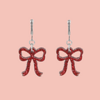 Mini Red Glitter Bow Huggie Hoop Earrings
