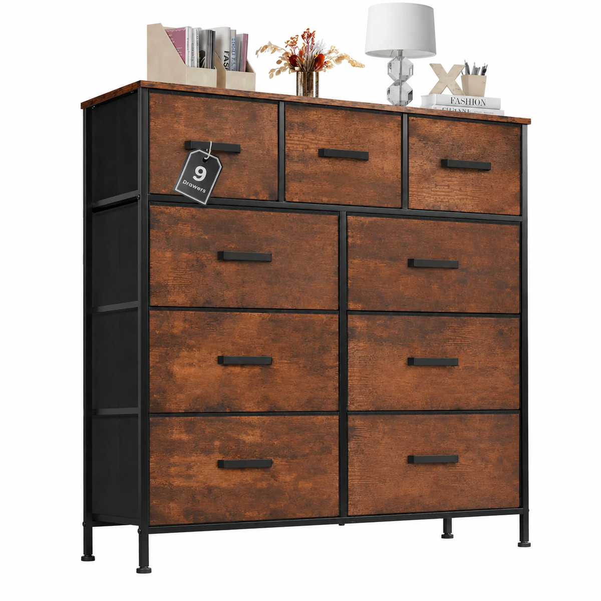 9 Drawer Dresser with Fabric Storage Bins