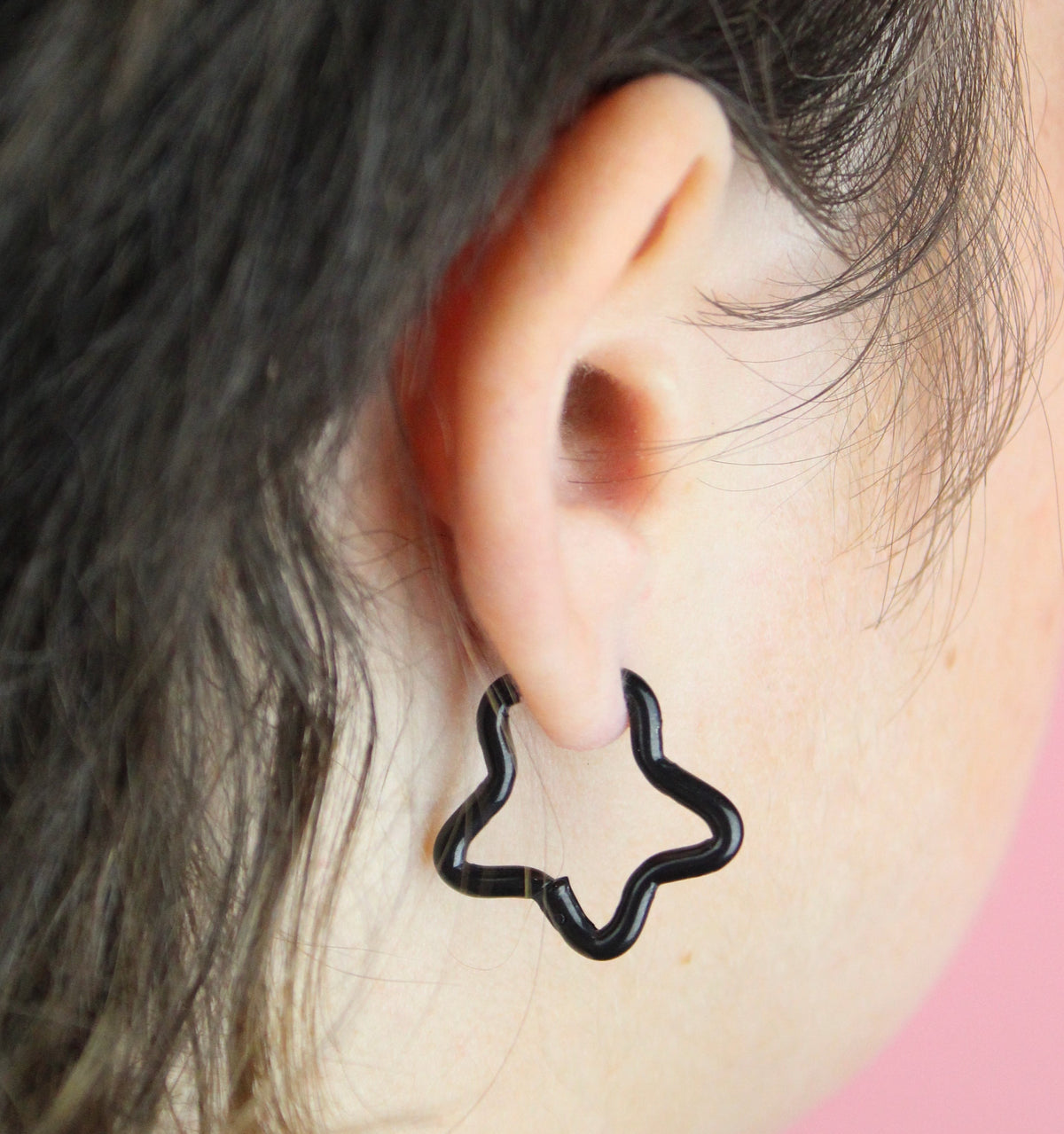 Mini Star Hoop Earrings (Black)