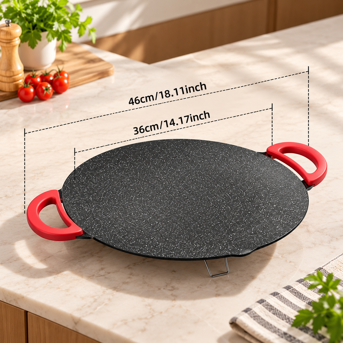 Large Round Electric Griddle with Adjustable Temperature