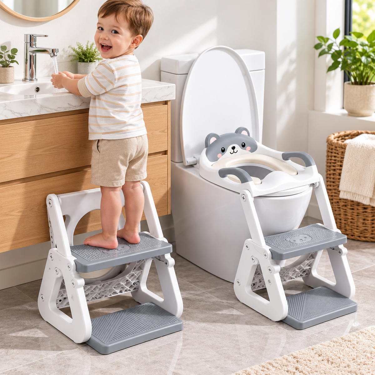 2 in 1 Kids Potty Training Seat with Adjustable Step Stool