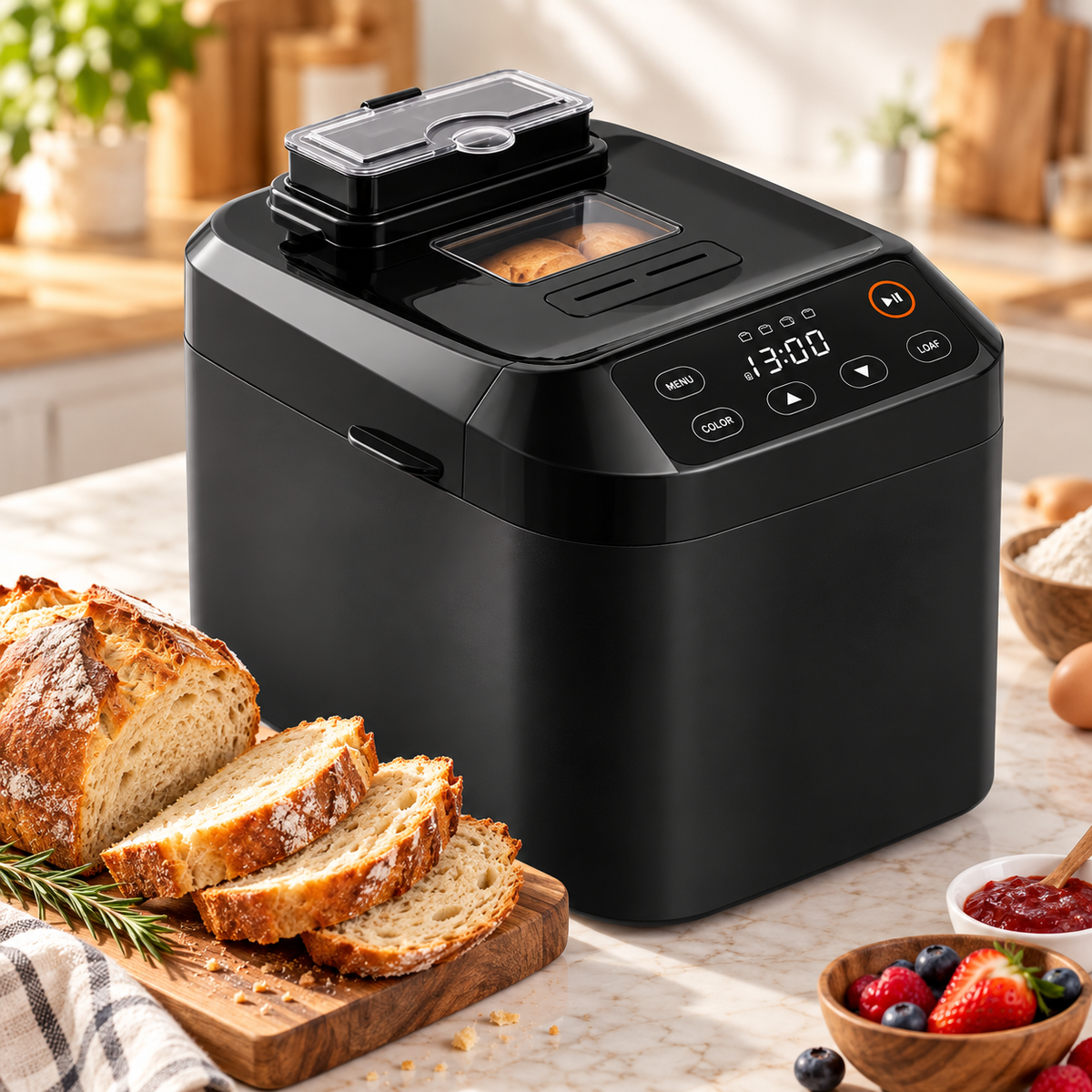 12-in-1 Automatic Bread Maker, 2LB Capacity with Fruit & Nut Dispenser