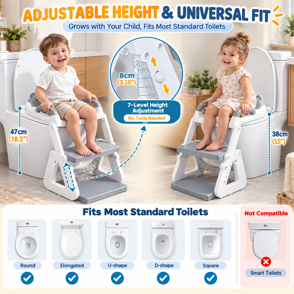 2 in 1 Kids Potty Training Seat with Adjustable Step Stool