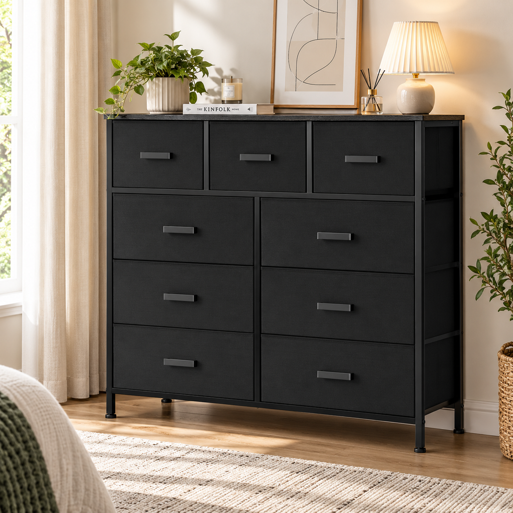 9 Drawer Dresser with Fabric Storage Bins