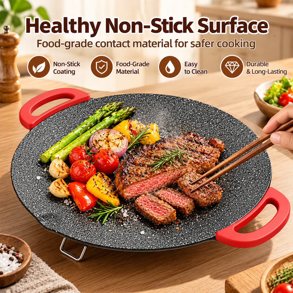 Large Round Electric Griddle with Adjustable Temperature