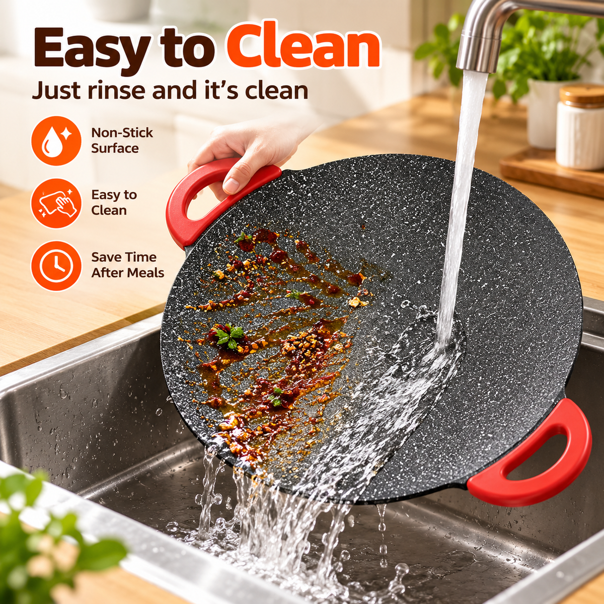 Large Round Electric Griddle with Adjustable Temperature