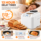 12-in-1 Automatic Bread Maker, 2LB Capacity with Fruit & Nut Dispenser