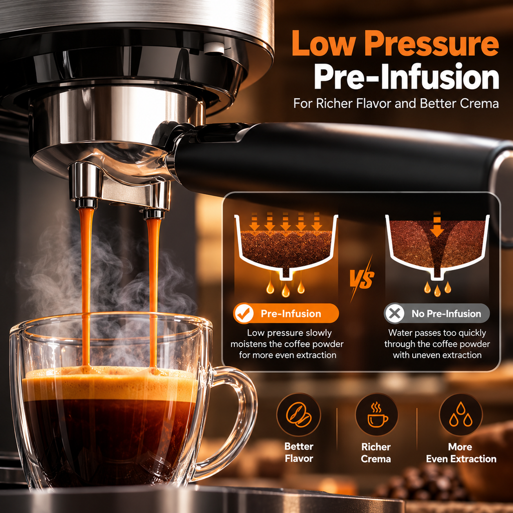 20 Bar Espresso Coffee Machine with Milk Frother & 45oz Water Tank
