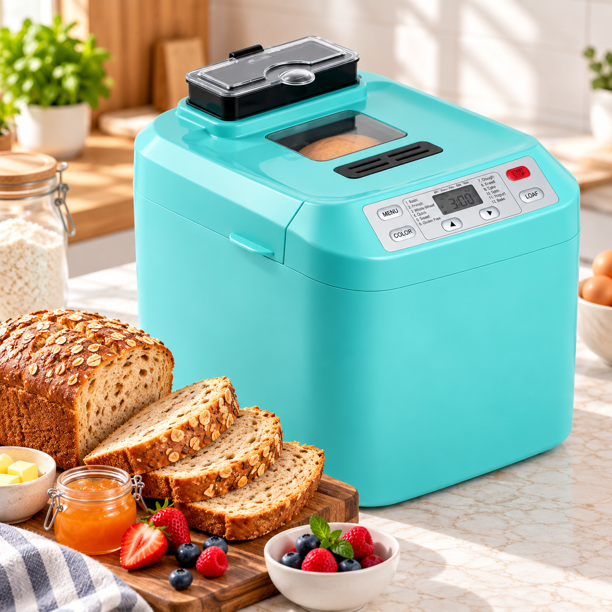 12-in-1 Automatic Bread Maker, 2LB Capacity with Fruit & Nut Dispenser