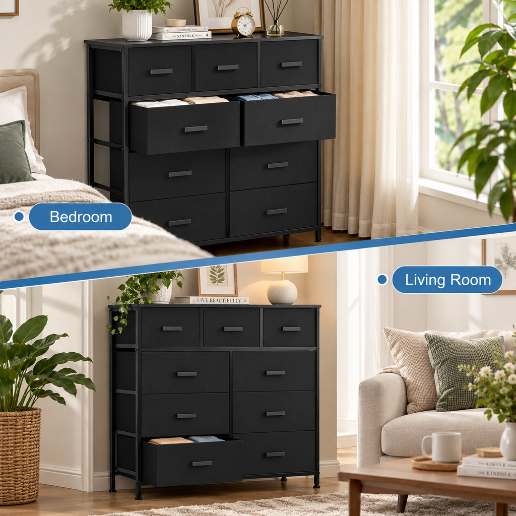 9 Drawer Dresser with Fabric Storage Bins