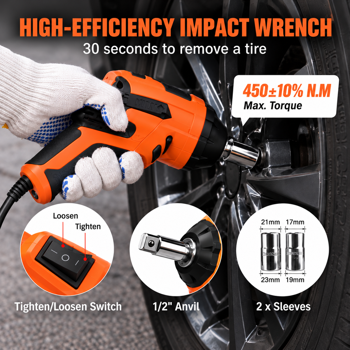 5 Ton Electric Car Jack Kit with Impact Wrench, Tire Inflator & LED Light