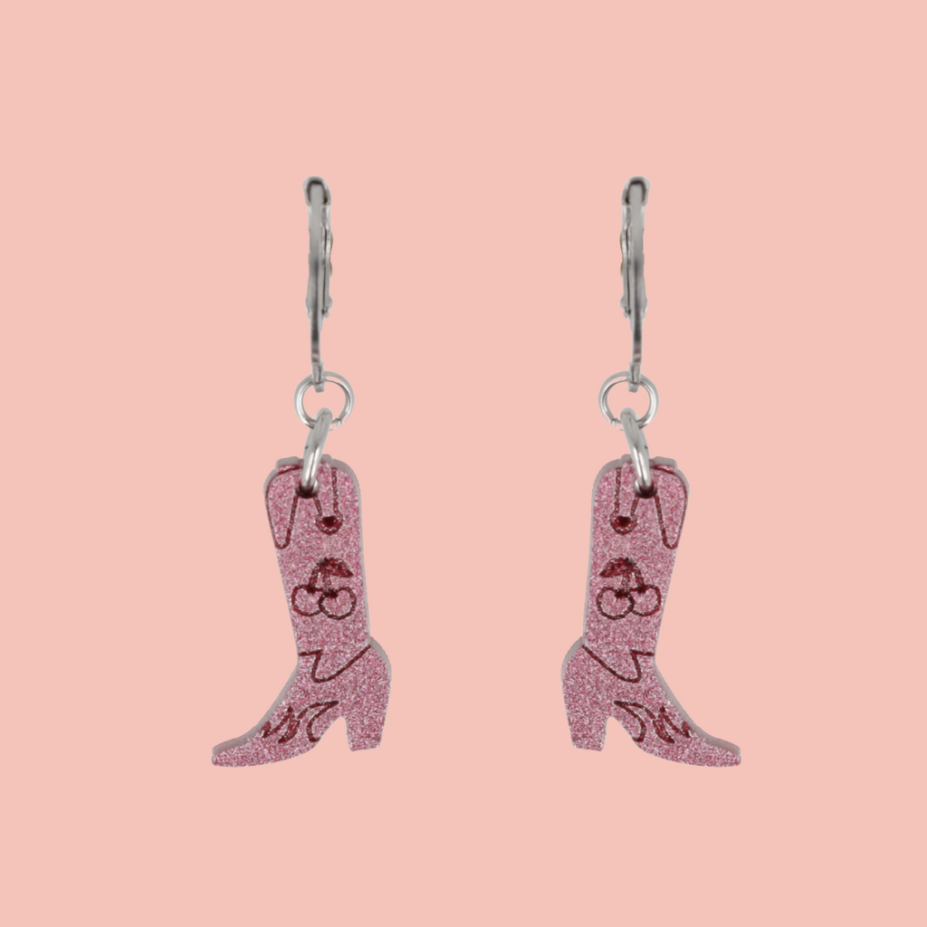 Mini Pink Cowboy Boot Huggie Hoop Earrings