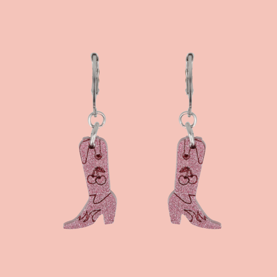 Mini Pink Cowboy Boot Huggie Hoop Earrings