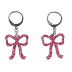Mini Pink Glitter Bow Huggie Hoop Earrings