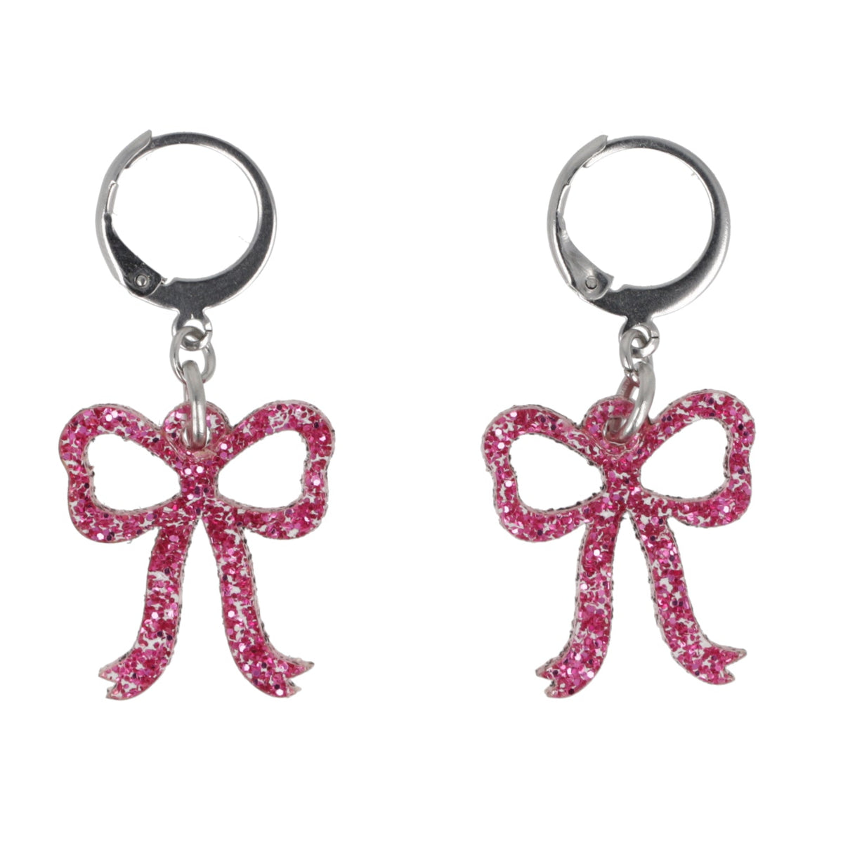 Mini Pink Glitter Bow Huggie Hoop Earrings