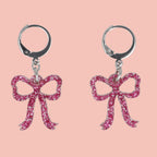 Mini Pink Glitter Bow Huggie Hoop Earrings