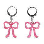 Mini Pink Marble Bow Huggie Hoop Earrings