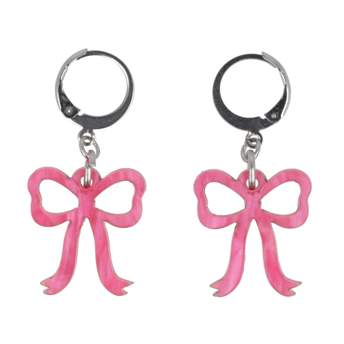 Mini Pink Marble Bow Huggie Hoop Earrings