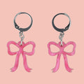 Mini Pink Marble Bow Huggie Hoop Earrings