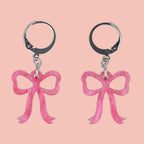 Mini Pink Marble Bow Huggie Hoop Earrings