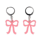 Mini Rose Pink Bow Huggie Hoop Earrings