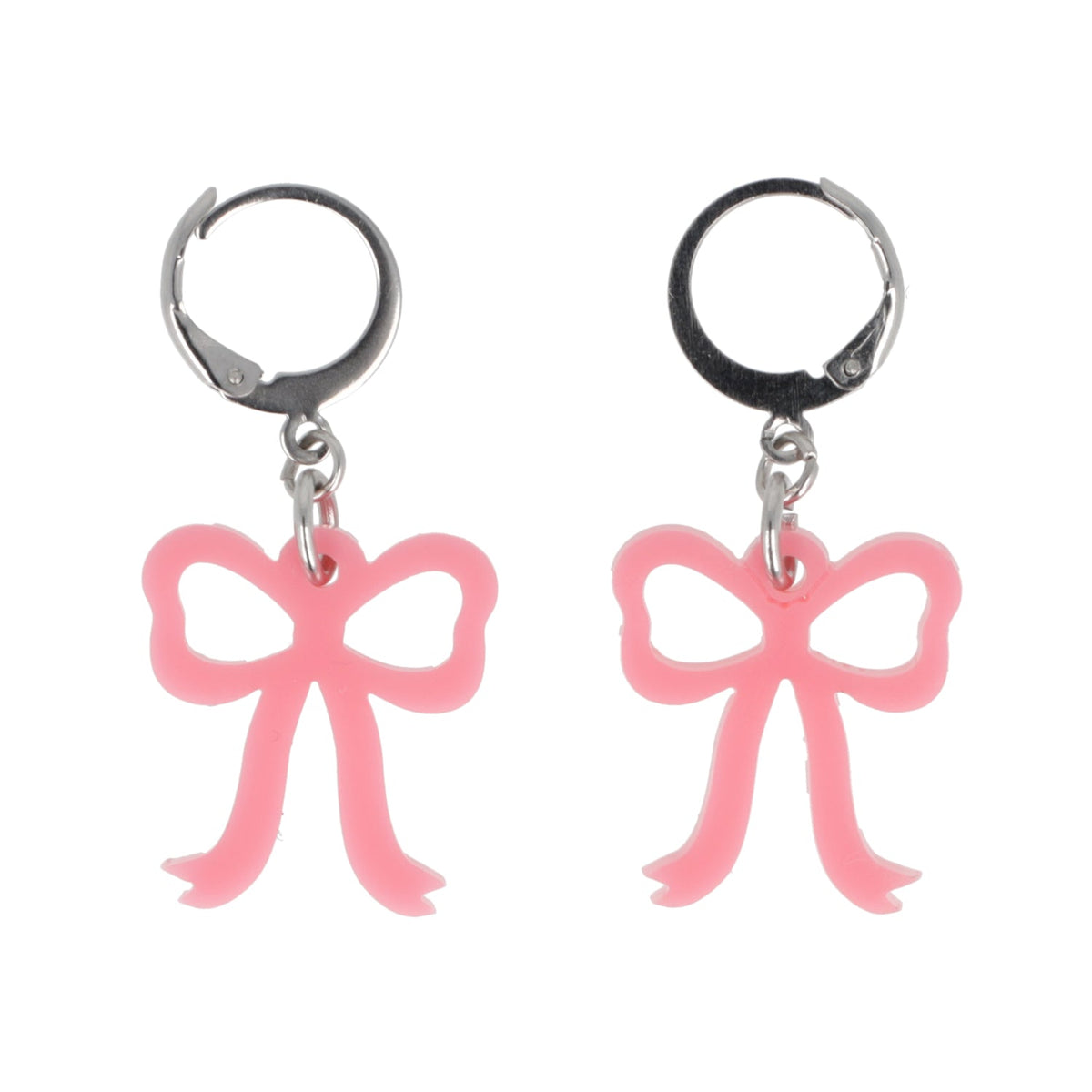 Mini Rose Pink Bow Huggie Hoop Earrings
