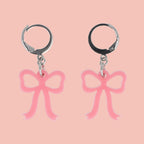 Mini Rose Pink Bow Huggie Hoop Earrings