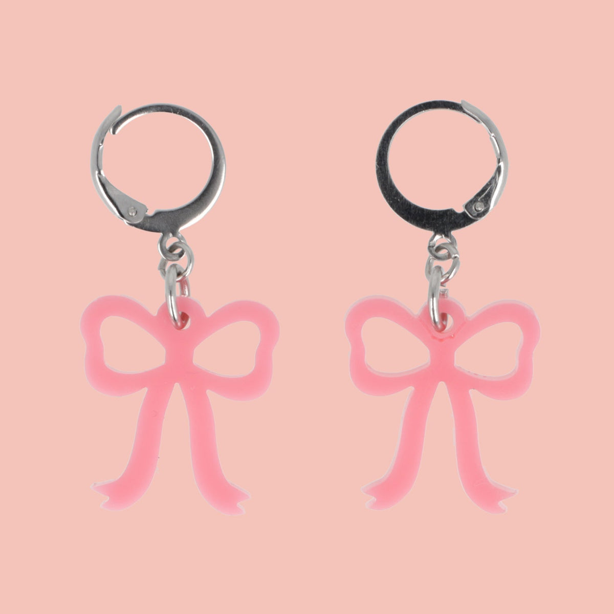 Mini Rose Pink Bow Huggie Hoop Earrings