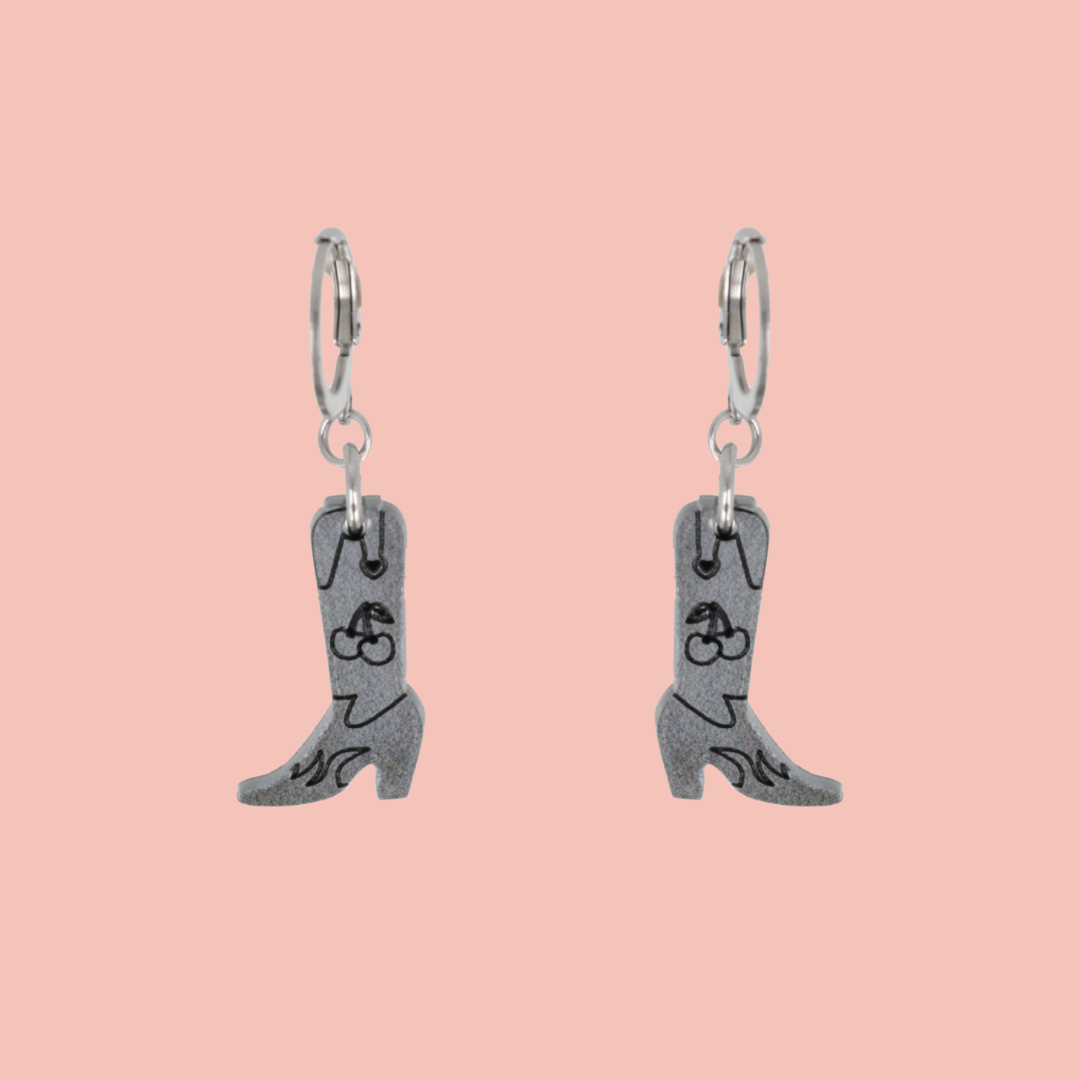Mini Silver Cowboy Boot Huggie Hoop Earrings