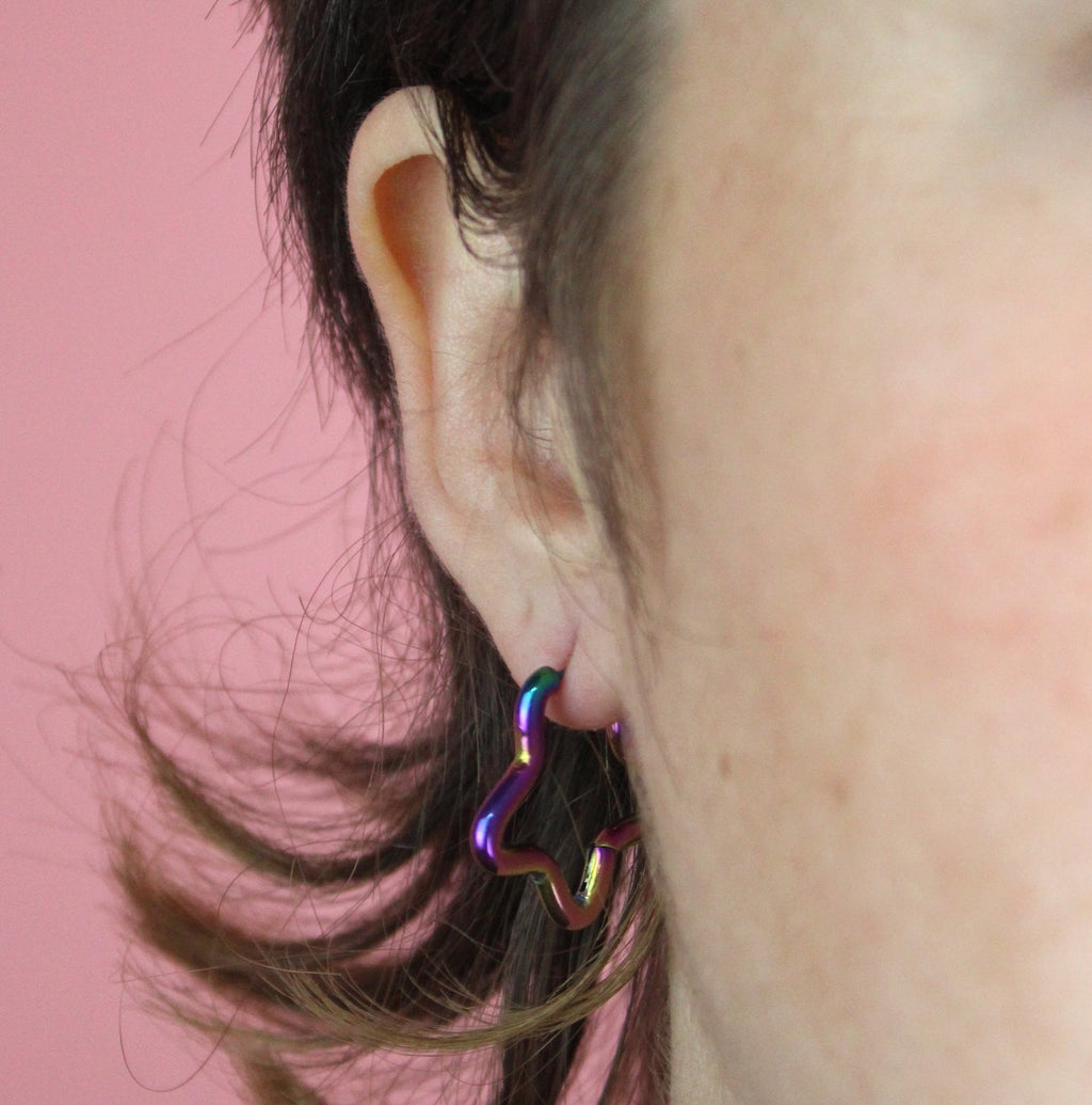 Mini Star Hoop Earrings (Rainbow)