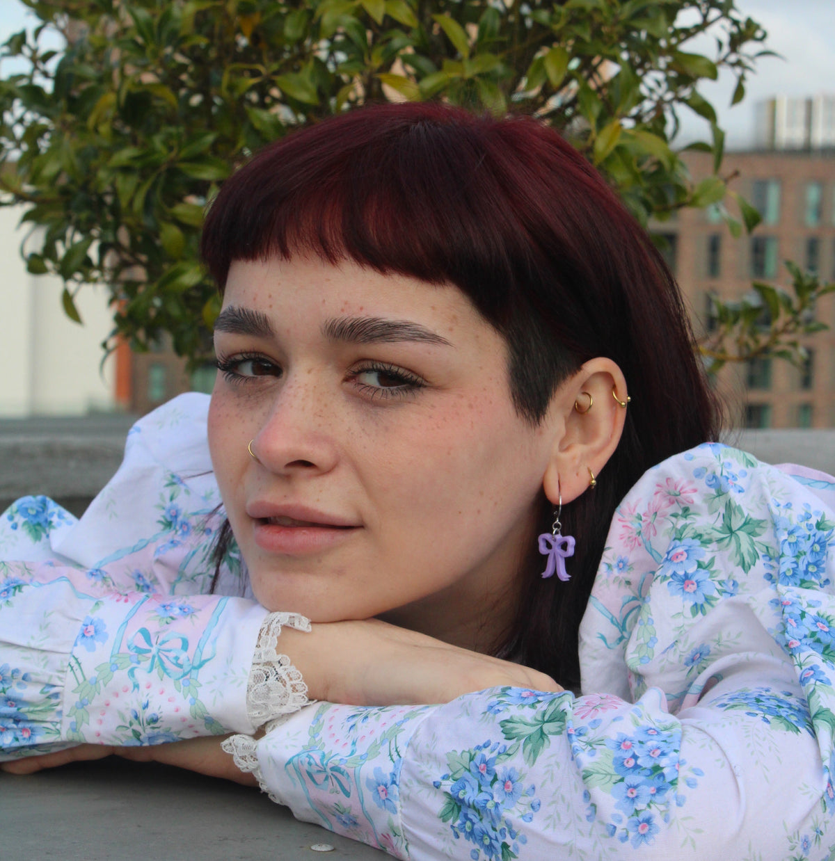 Mini Lilac Bow Huggie Hoop Earrings