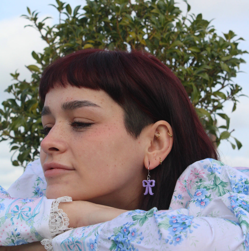 Mini Lilac Bow Huggie Hoop Earrings