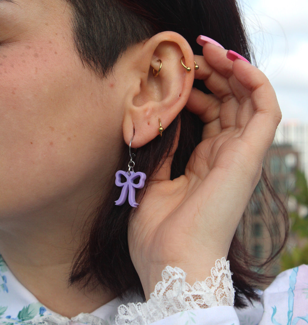 Mini Lilac Bow Huggie Hoop Earrings