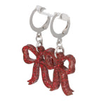 Mini Red Glitter Bow Huggie Hoop Earrings