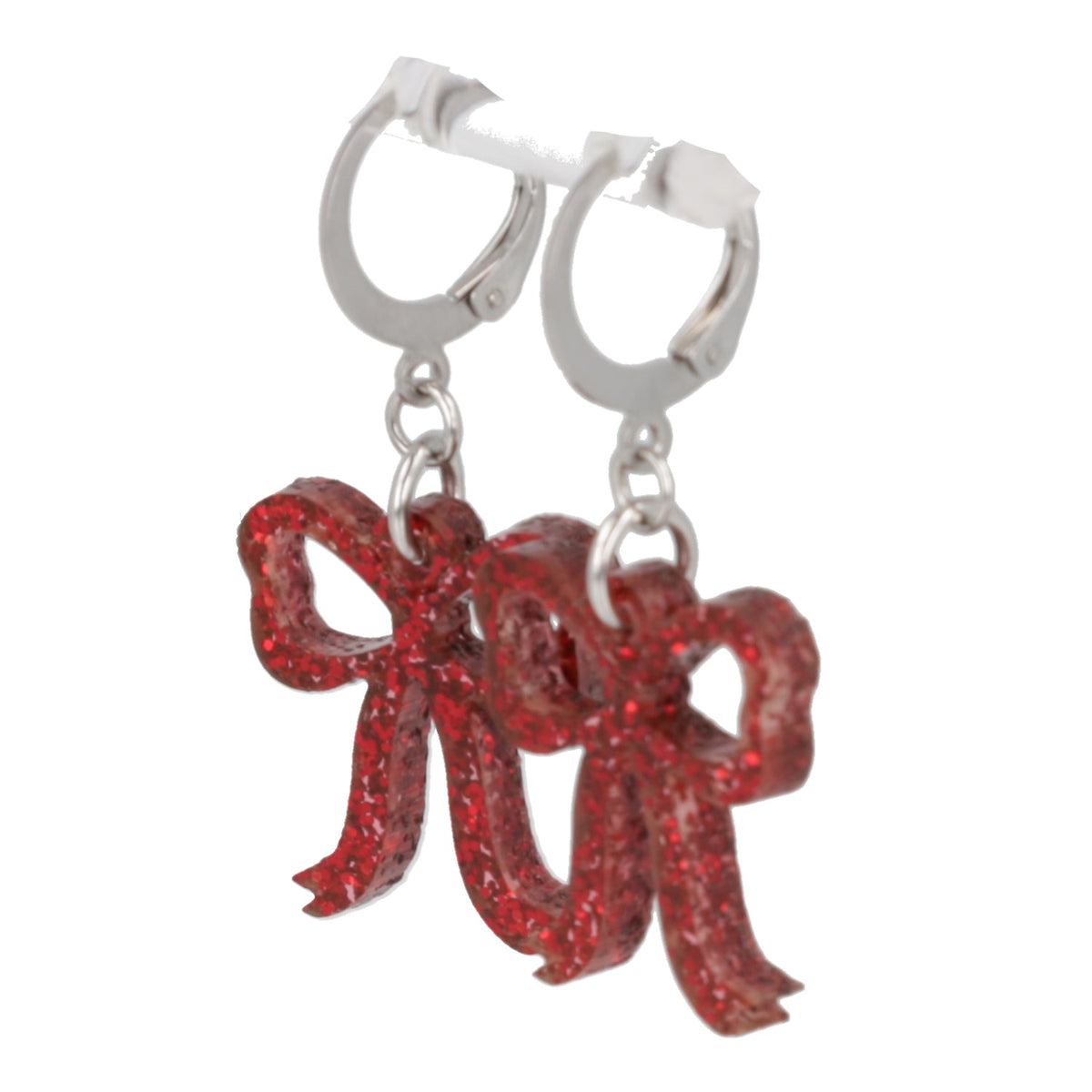 Mini Red Glitter Bow Huggie Hoop Earrings