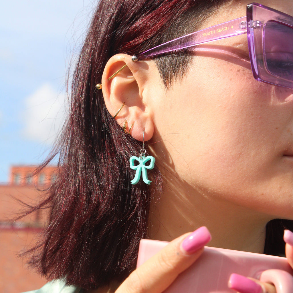 Mini Turquoise Bow Huggie Hoop Earrings