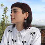 Mini White Bow Huggie Hoop Earrings