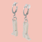 Mini White Cowboy Boot Huggie Hoop Earrings