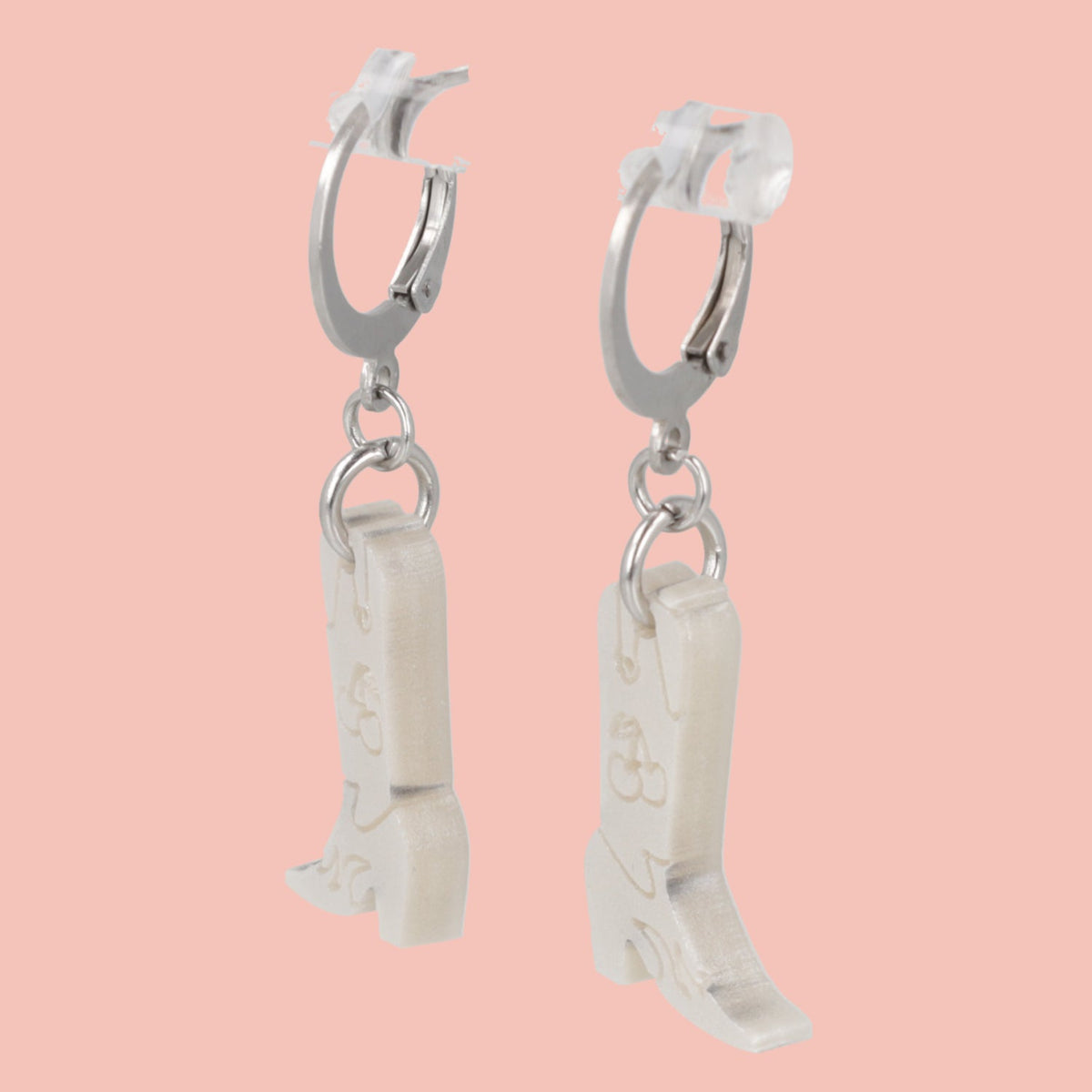 Mini White Cowboy Boot Huggie Hoop Earrings