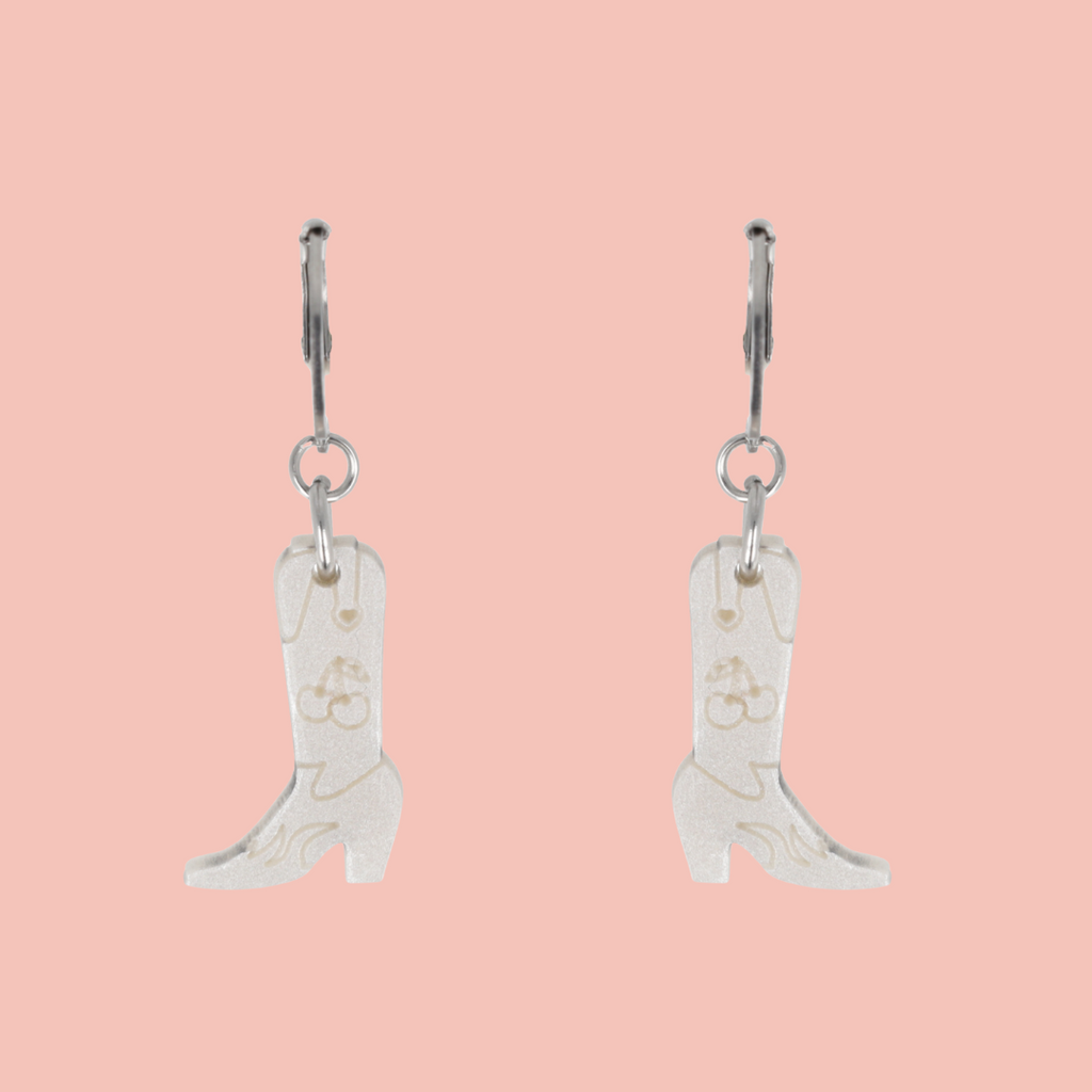 Mini White Cowboy Boot Huggie Hoop Earrings