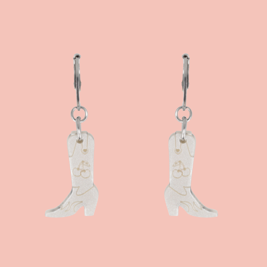 Mini White Cowboy Boot Huggie Hoop Earrings