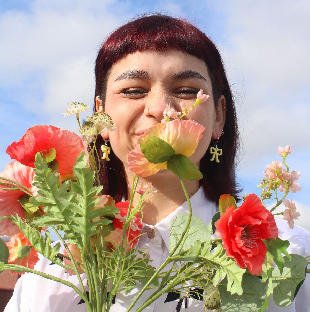 Mini Yellow Bow Huggie Hoop Earrings
