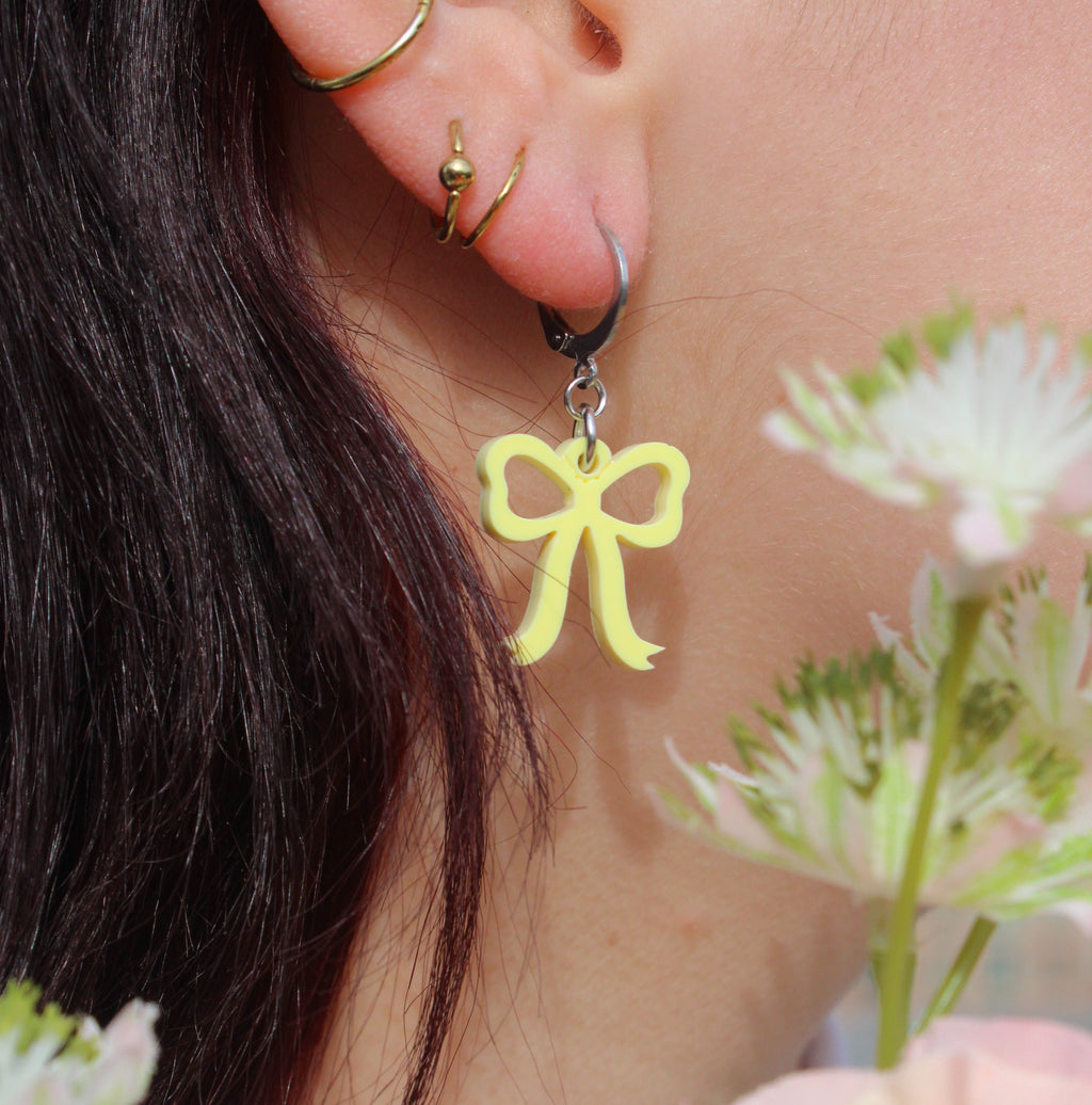 Mini Yellow Bow Huggie Hoop Earrings
