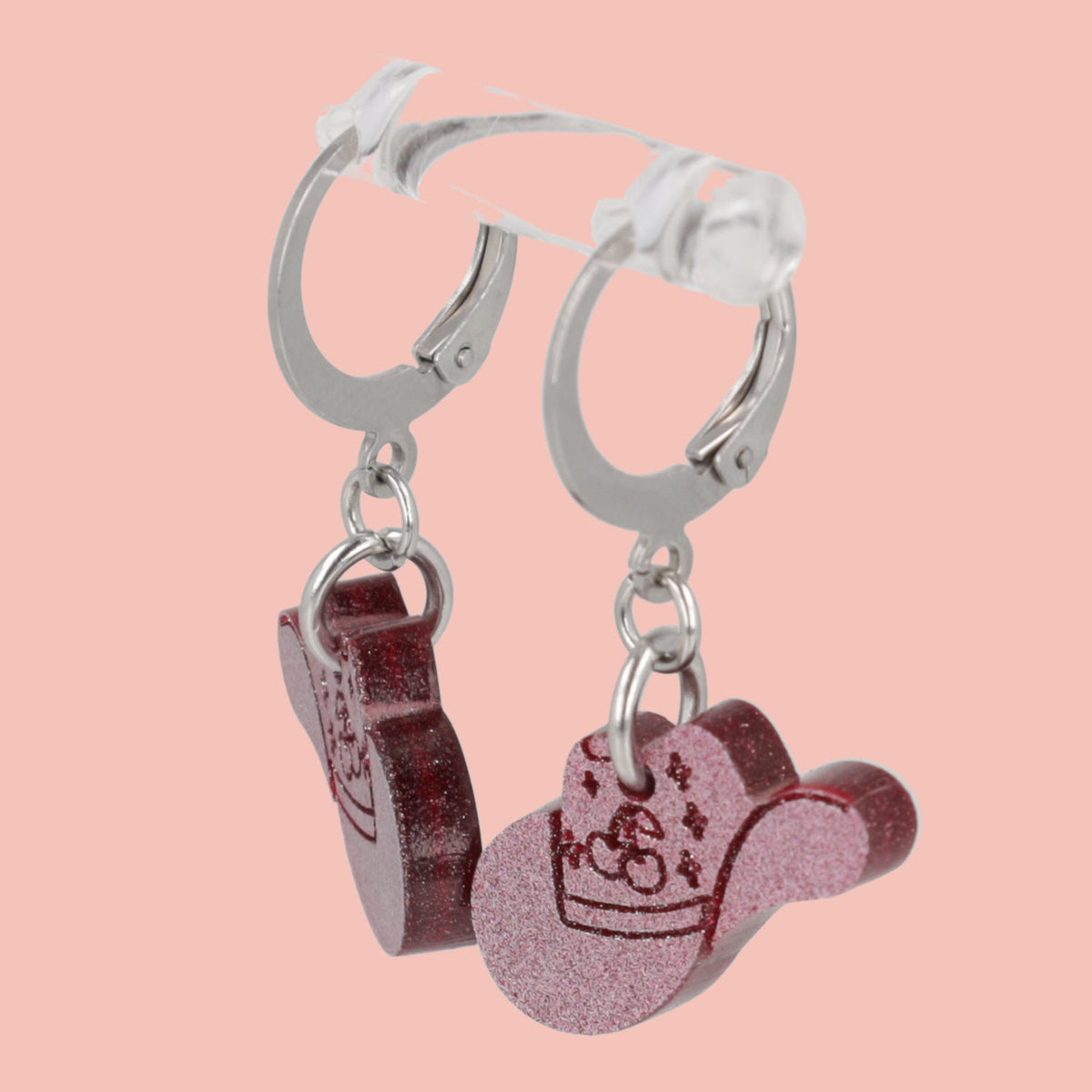Mini Pink Cowboy Hat Huggie Hoop Earrings