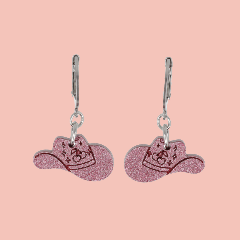 Mini Pink Cowboy Hat Huggie Hoop Earrings