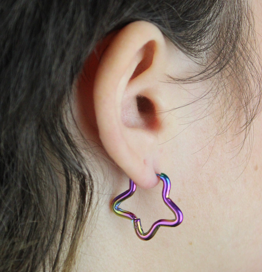 Mini Star Hoop Earrings (Rainbow)