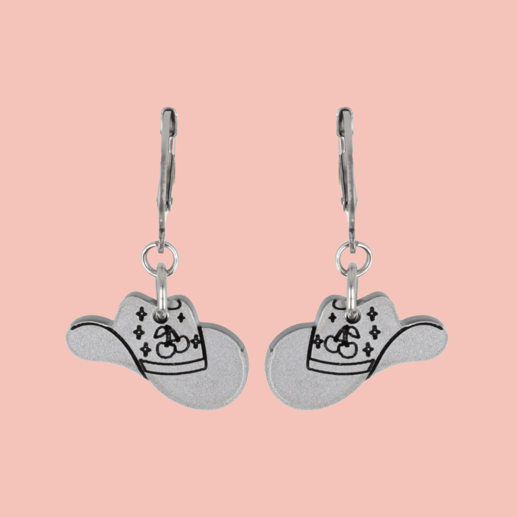 Mini Silver Cowboy Hat Huggie Hoop Earrings