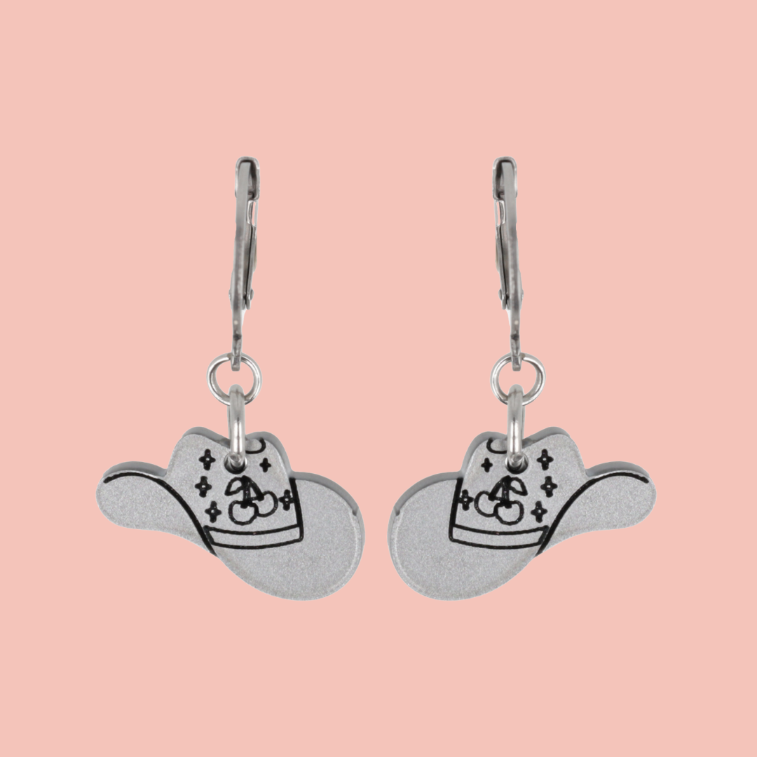 Mini Silver Cowboy Hat Huggie Hoop Earrings