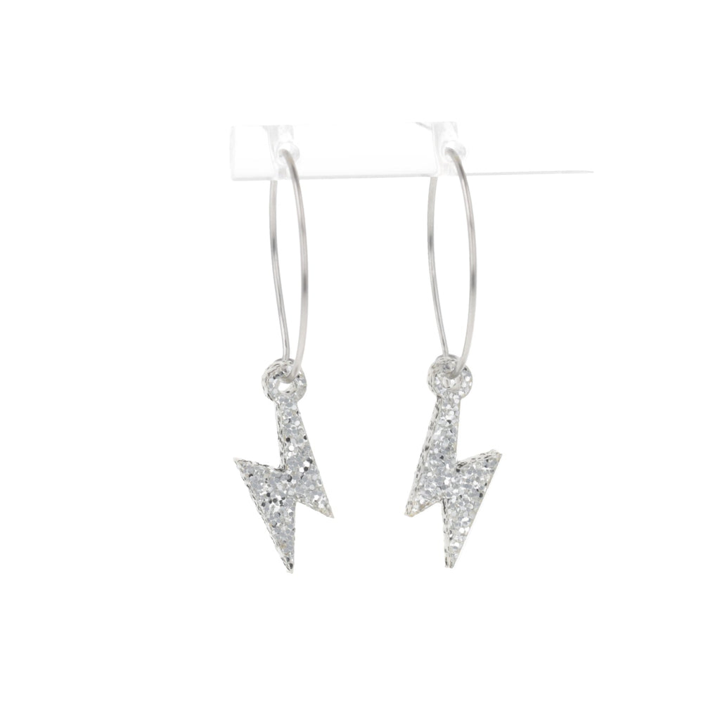 Mini Silver Glitter Lightning Bolt Hoop Earrings