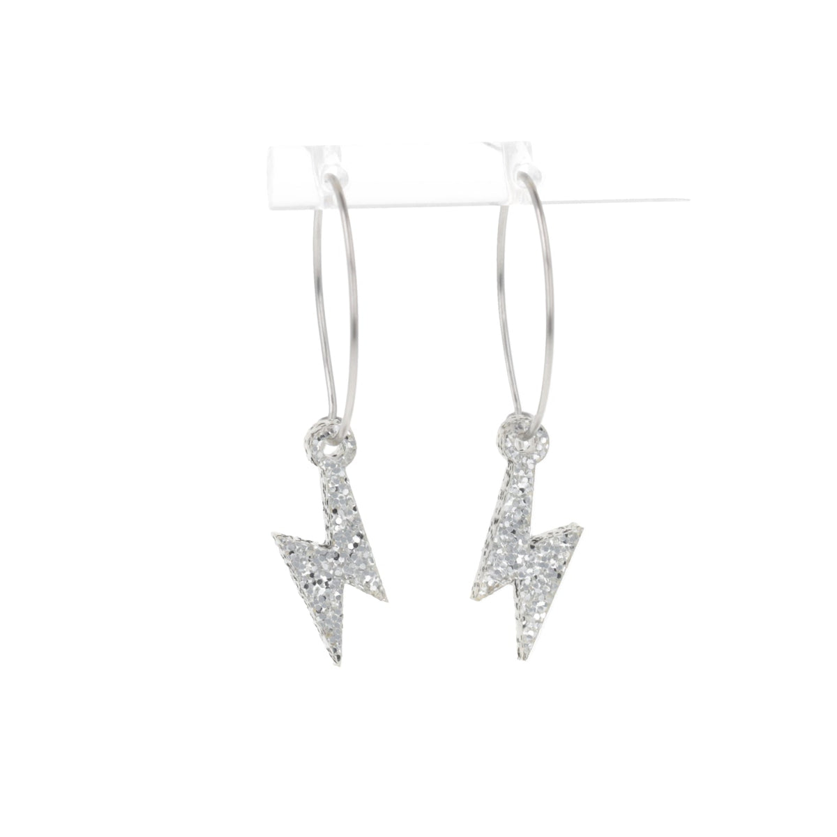 Mini Silver Glitter Lightning Bolt Hoop Earrings